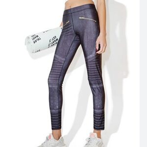 Terez Active Black Moto Performance Legging Faux Motorcycle Racing Leggings S